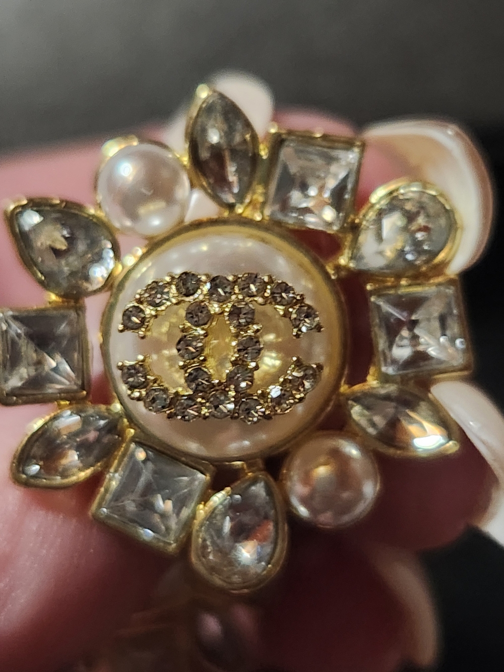 Chanel High Fashion Jewelry Gold Pearl Crystal Flower Earrings - Gold & Pearl